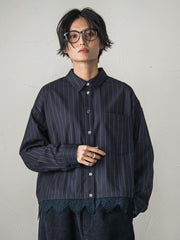 レースドッキングストライプクロップドシャツ