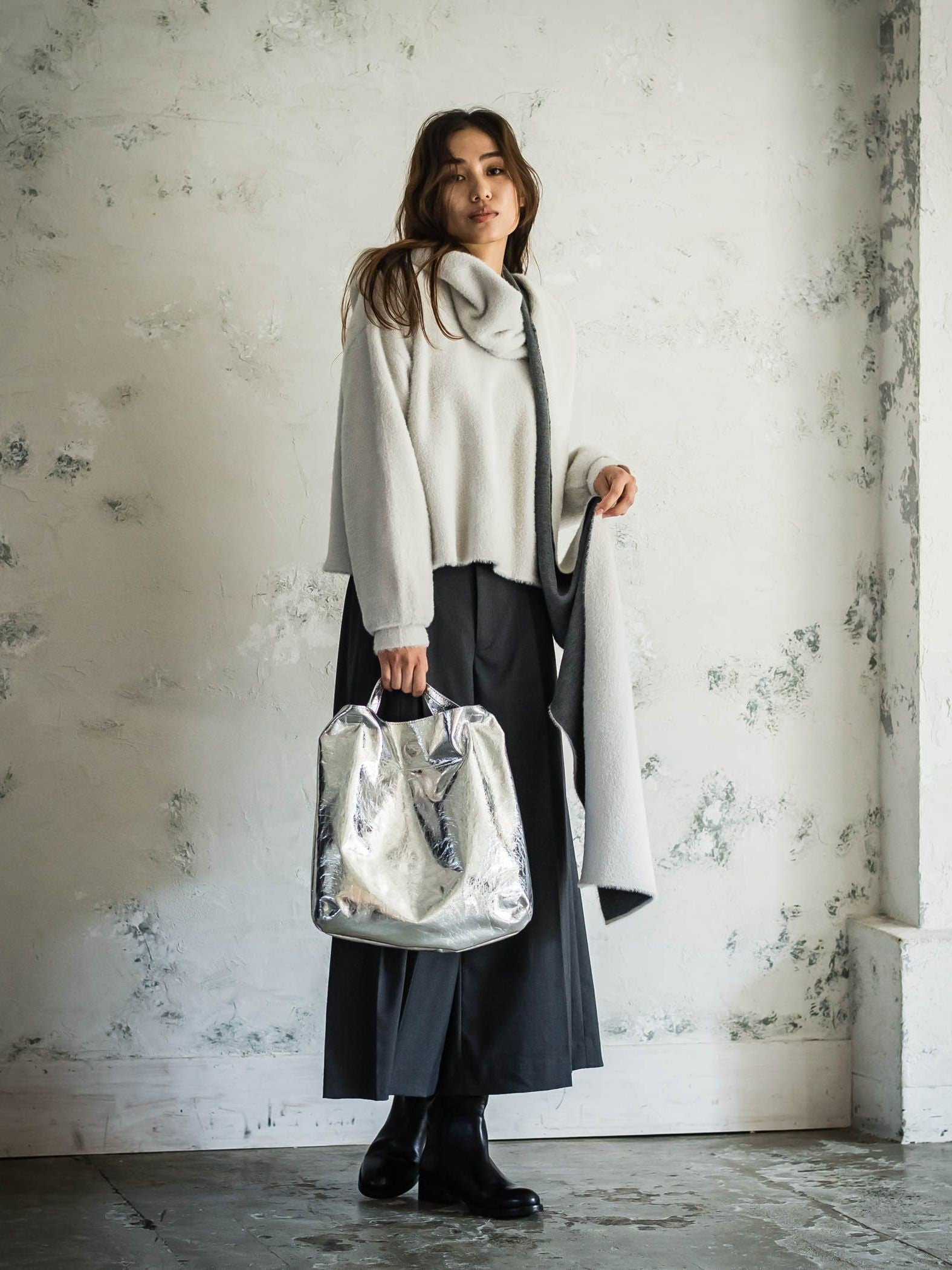 フェザーヤーンWフェイスフーディニットストール≪手洗い可能≫