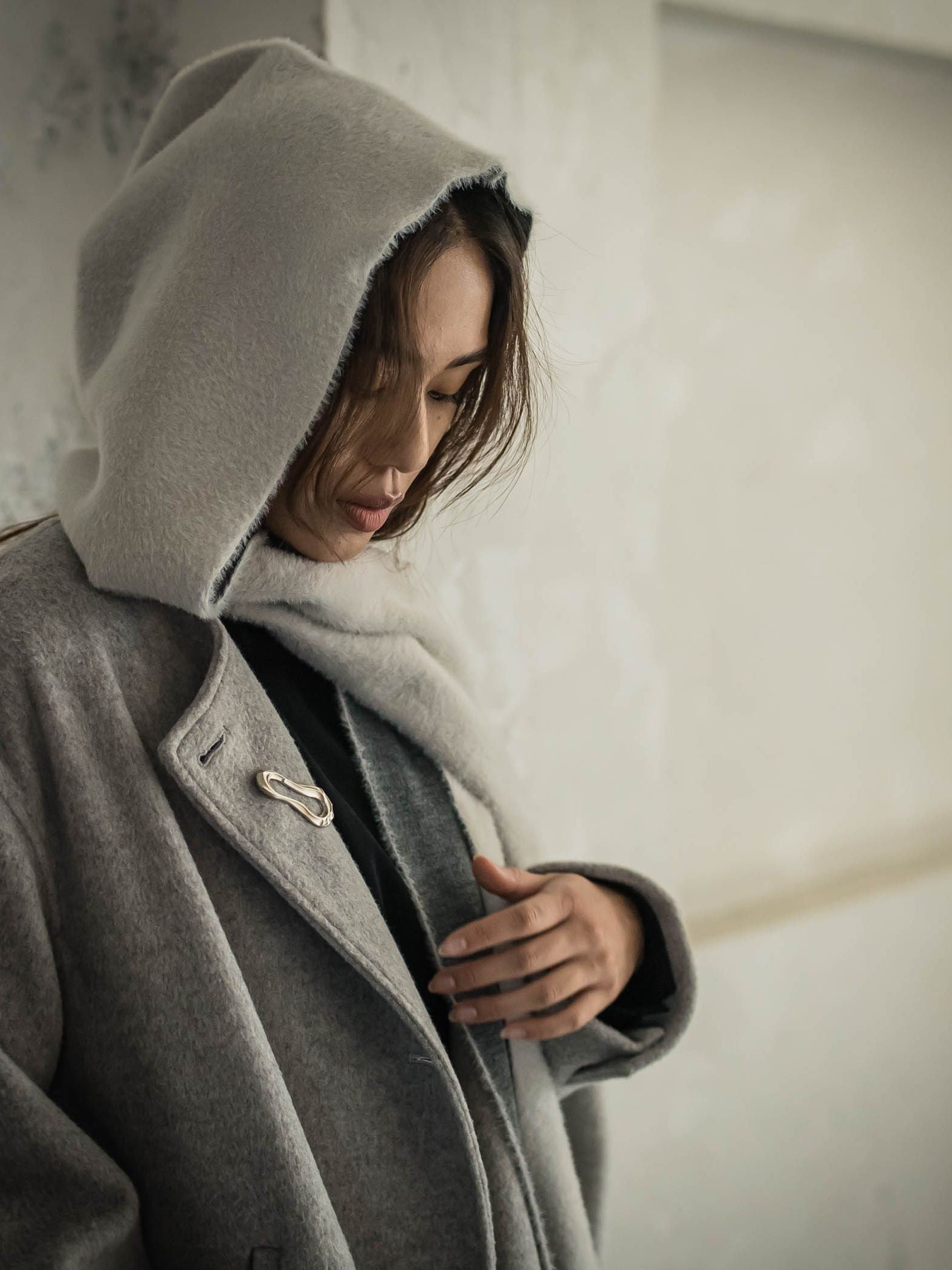 フェザーヤーンWフェイスフーディニットストール≪手洗い可能≫