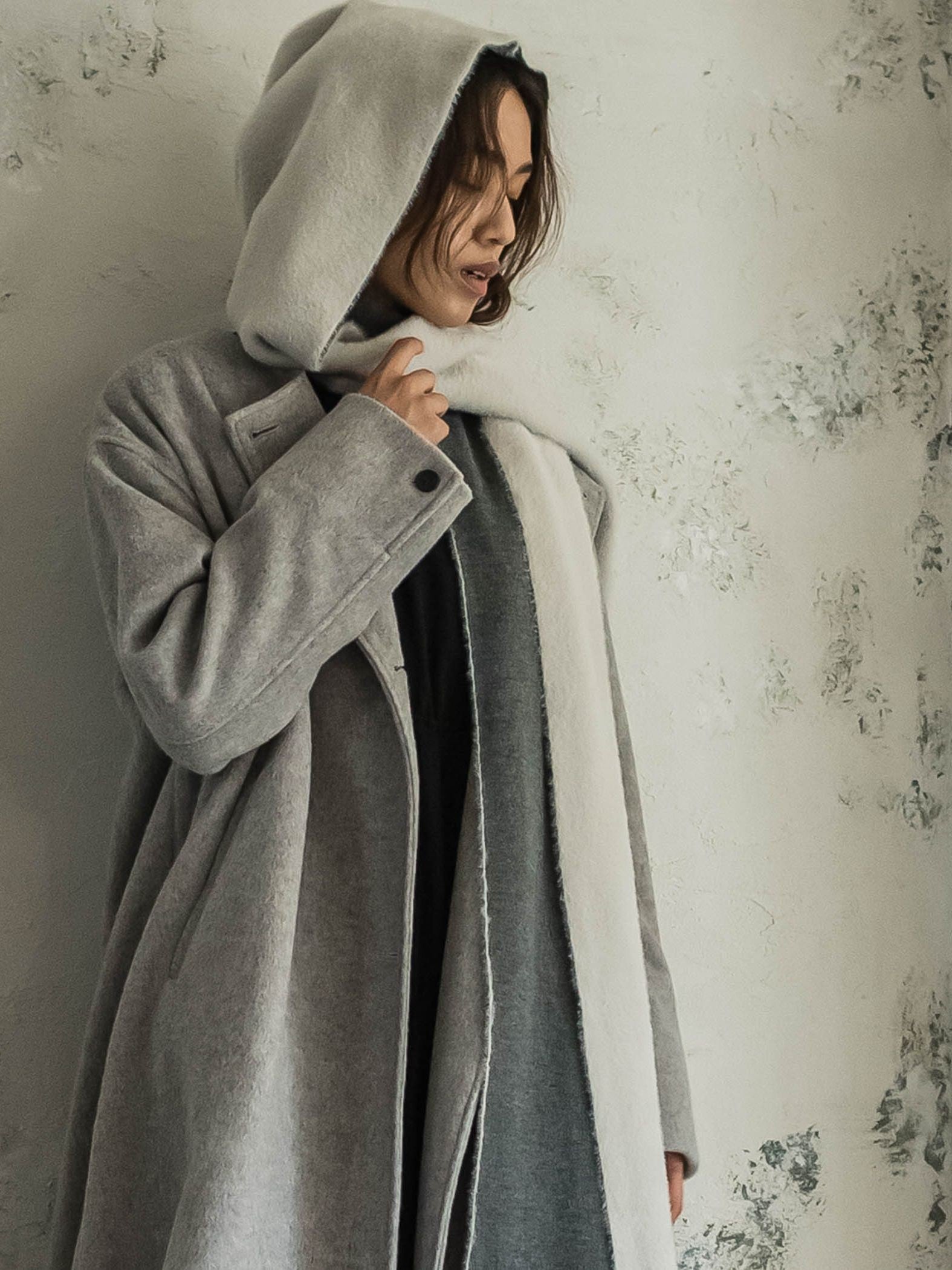 フェザーヤーンWフェイスフーディニットストール≪手洗い可能≫