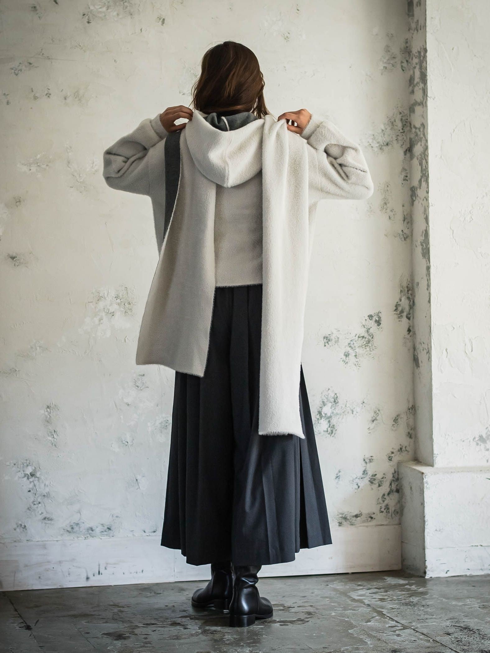 フェザーヤーンWフェイスフーディニットストール≪手洗い可能≫