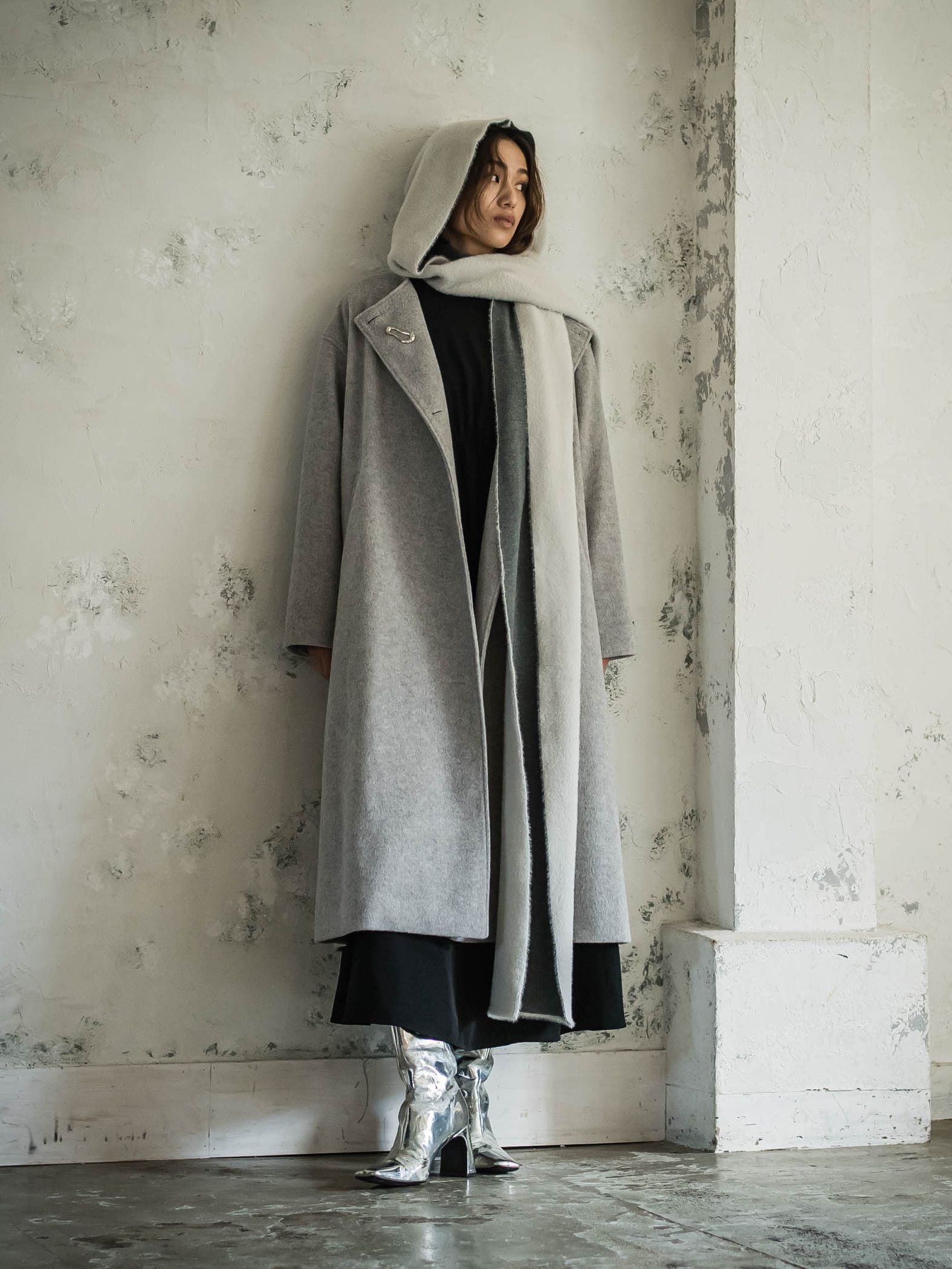 フェザーヤーンWフェイスフーディニットストール≪手洗い可能≫