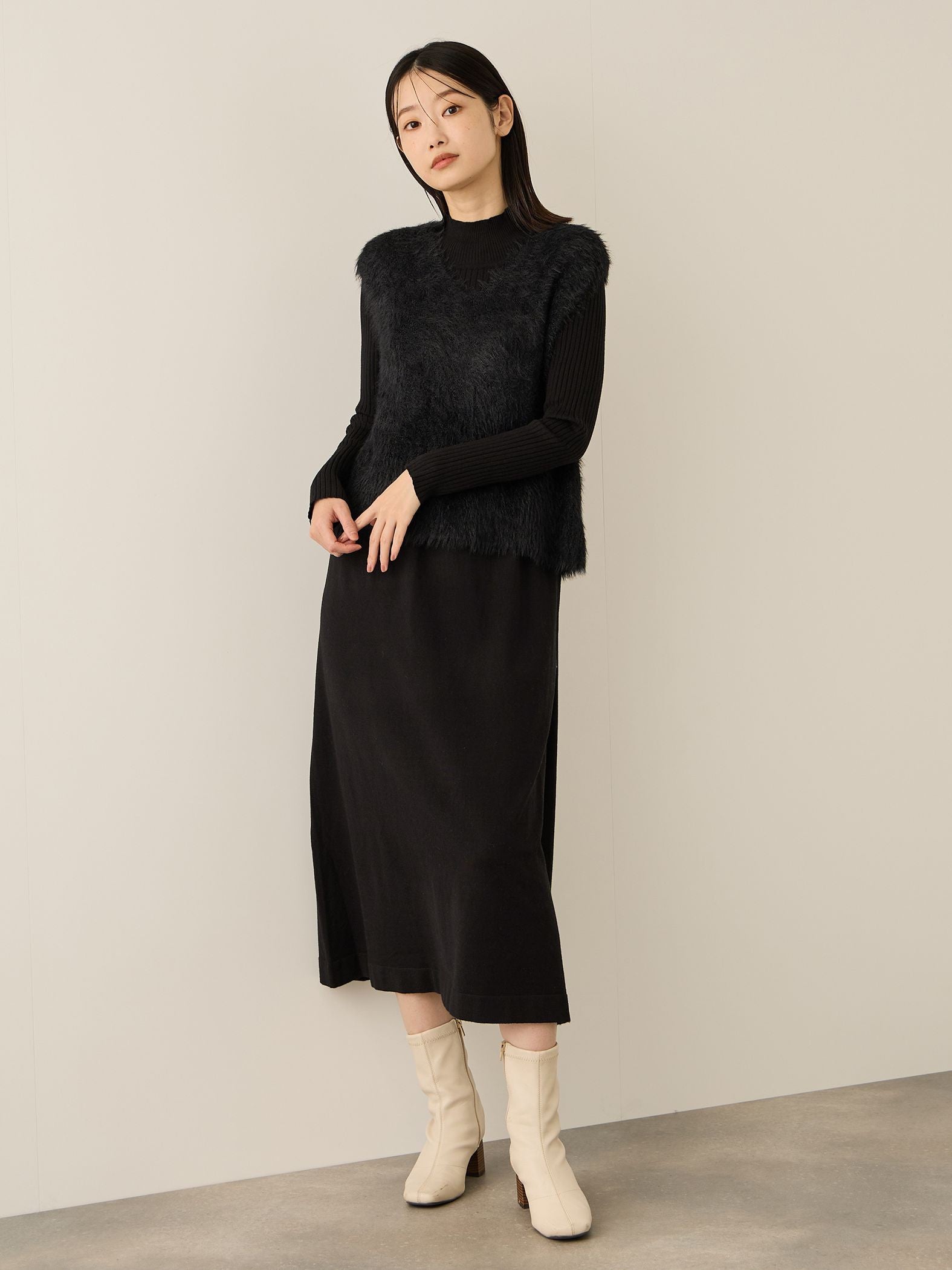 シャギーニットベストアンサンブルワンピース≪手洗い可能≫