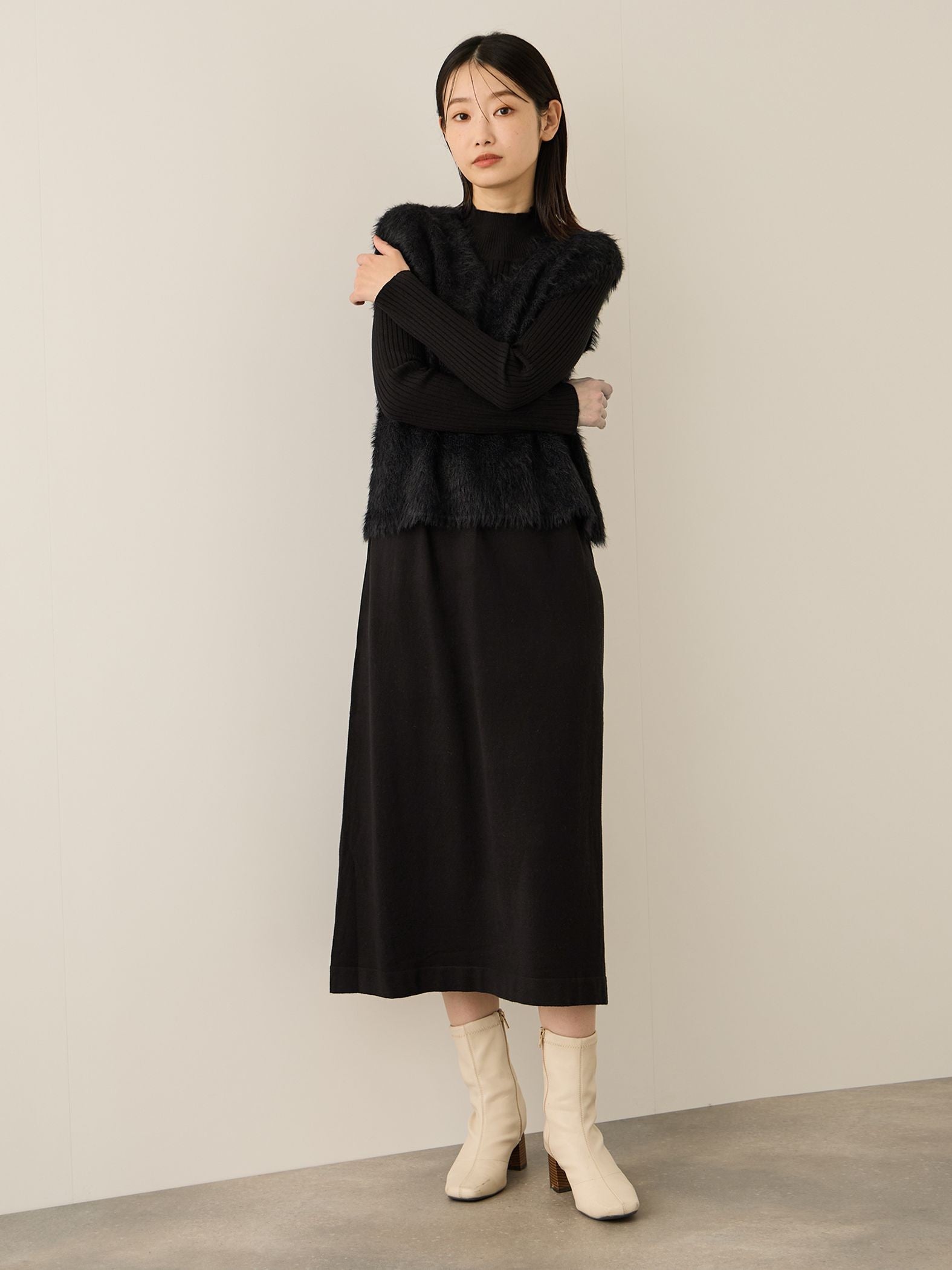 シャギーニットベストアンサンブルワンピース≪手洗い可能≫