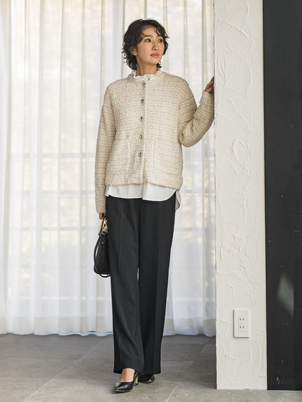 【大きいサイズ】ハイストレッチカルゼワイドパンツ