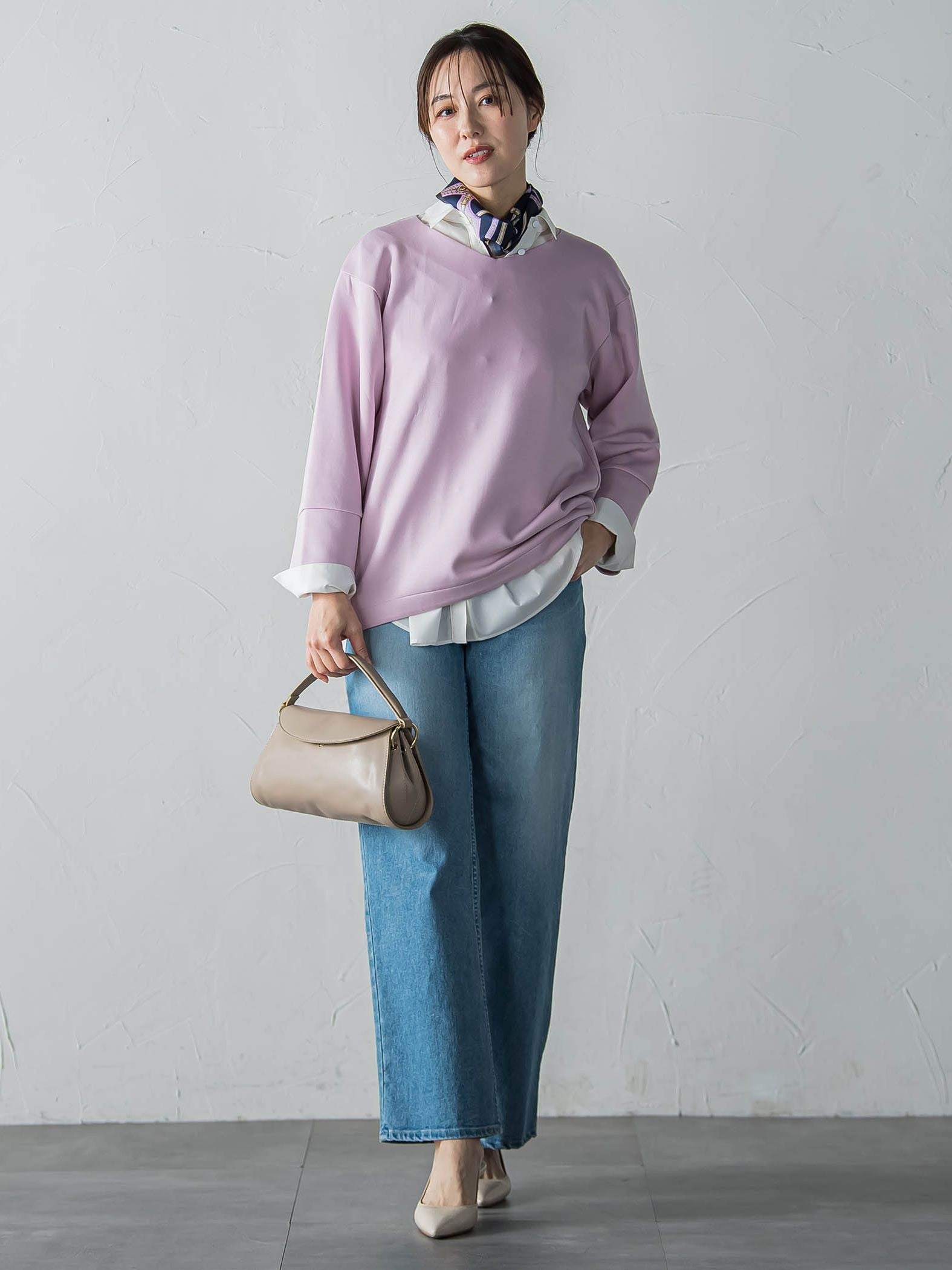 【WEB限定】《暖色美》裏起毛Vネックトップス≪手洗い≫