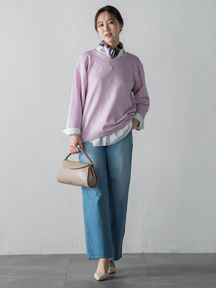 【WEB限定】《暖色美》裏起毛Vネックトップス≪手洗い≫