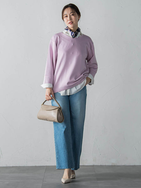 【WEB限定】《暖色美》裏起毛Vネックトップス≪手洗い≫