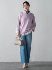 【WEB限定】《暖色美》裏起毛Vネックトップス≪手洗い≫