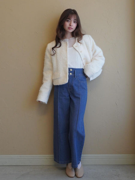 Double Belt Wide Denim［XS.under150cmさんもオススメ］≪洗濯機で洗える≫