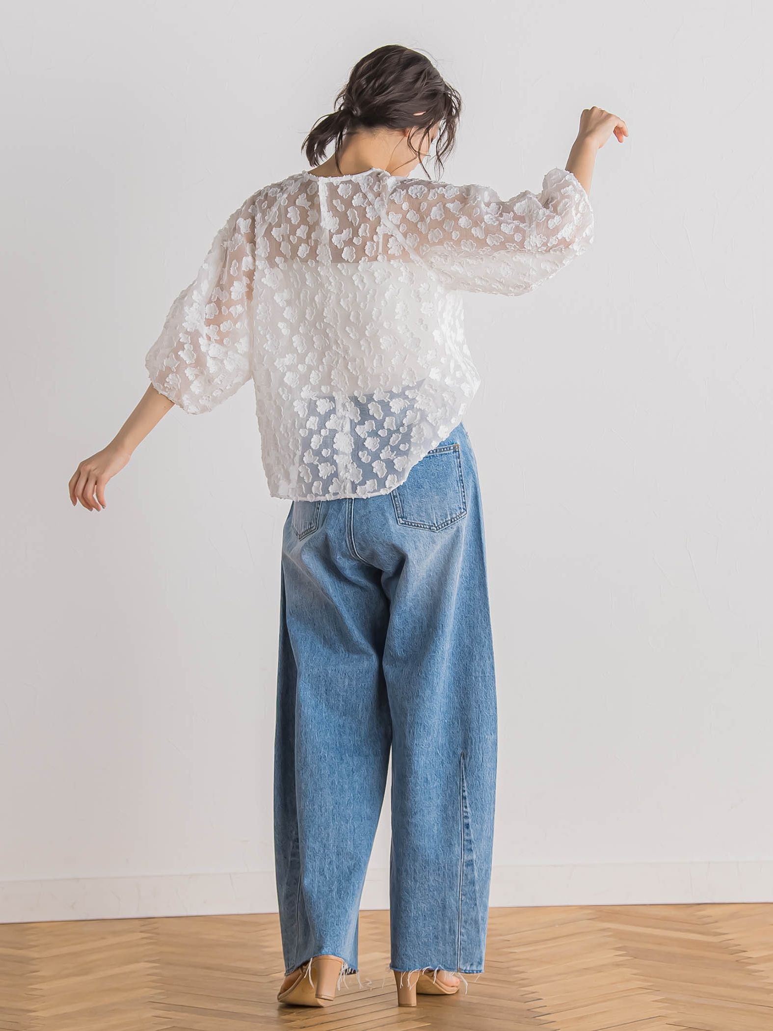 Flower Jacquardブラウス≪洗濯機で洗える≫