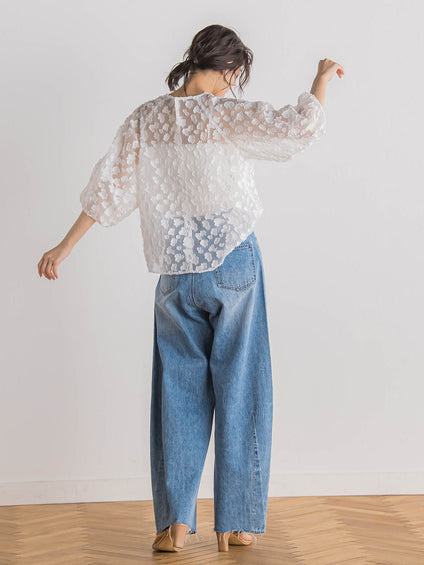Flower Jacquardブラウス≪洗濯機で洗える≫
