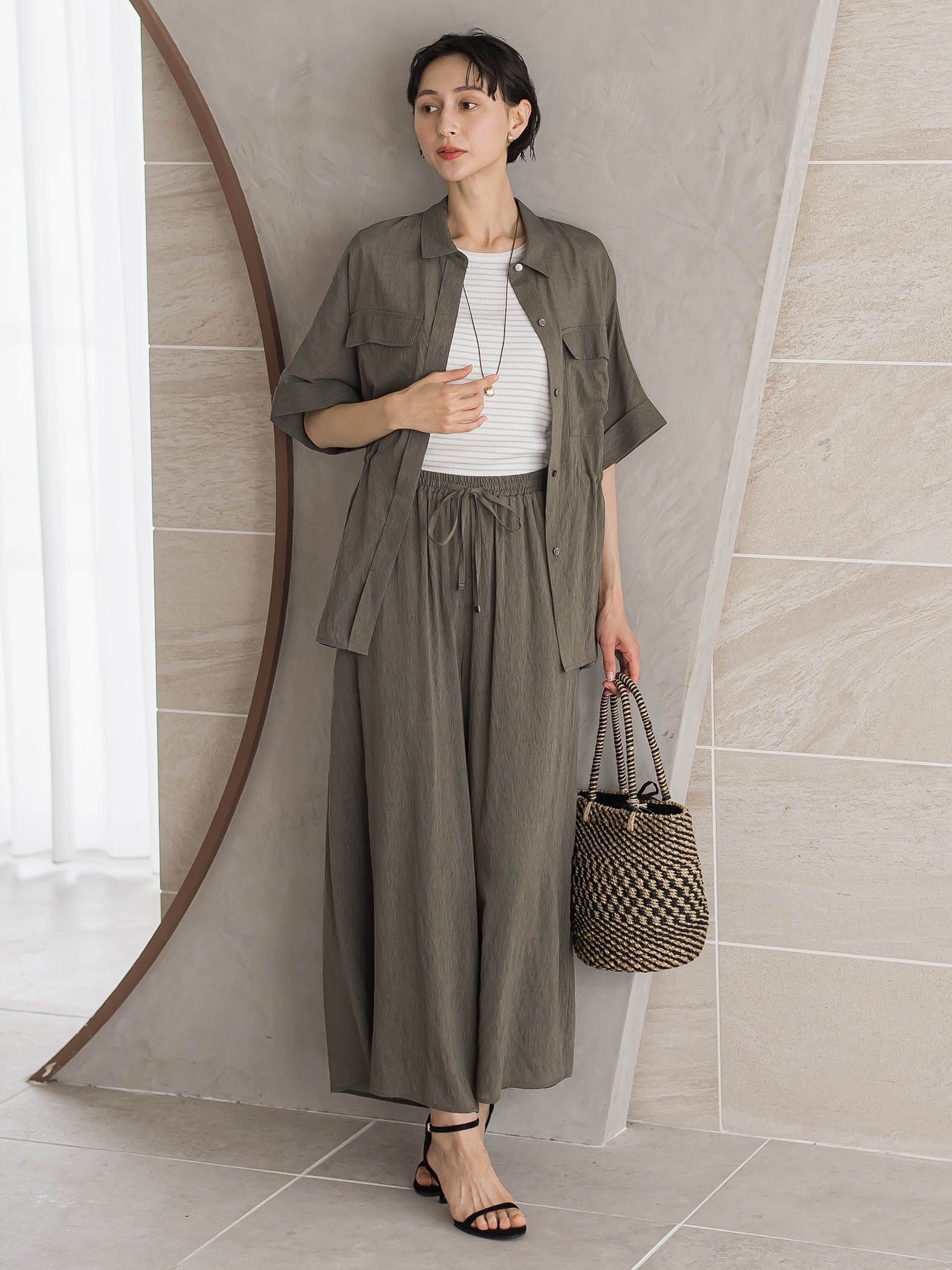 【SETUP対応】リネンライクシアーボイルワイドパンツ