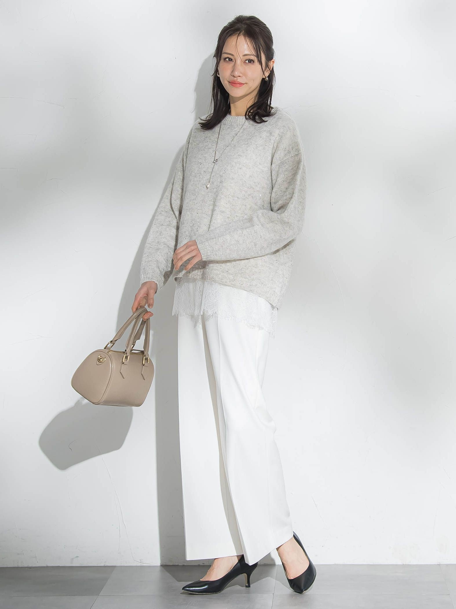 スパンコールクルーネックニット≪洗える≫