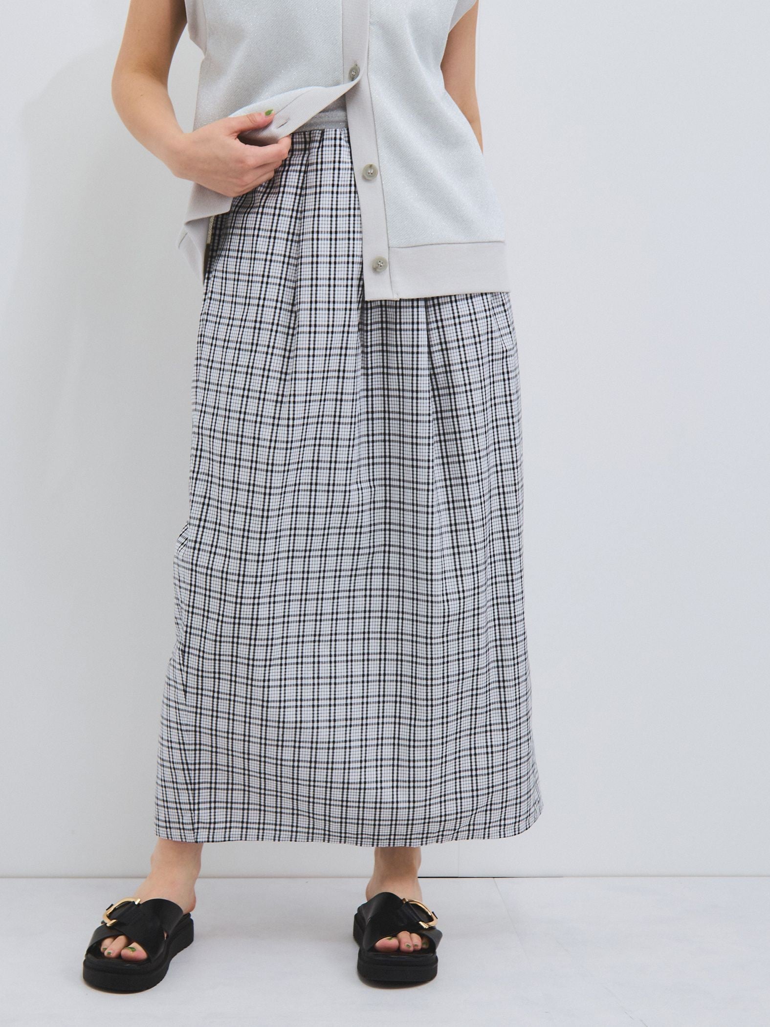 フロントタックチェックスカート≪手洗い可能≫