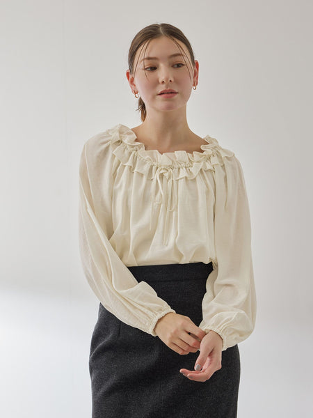 フリルカラーナローリボンブラウス≪手洗い可能≫