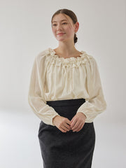 フリルカラーナローリボンブラウス≪手洗い可能≫