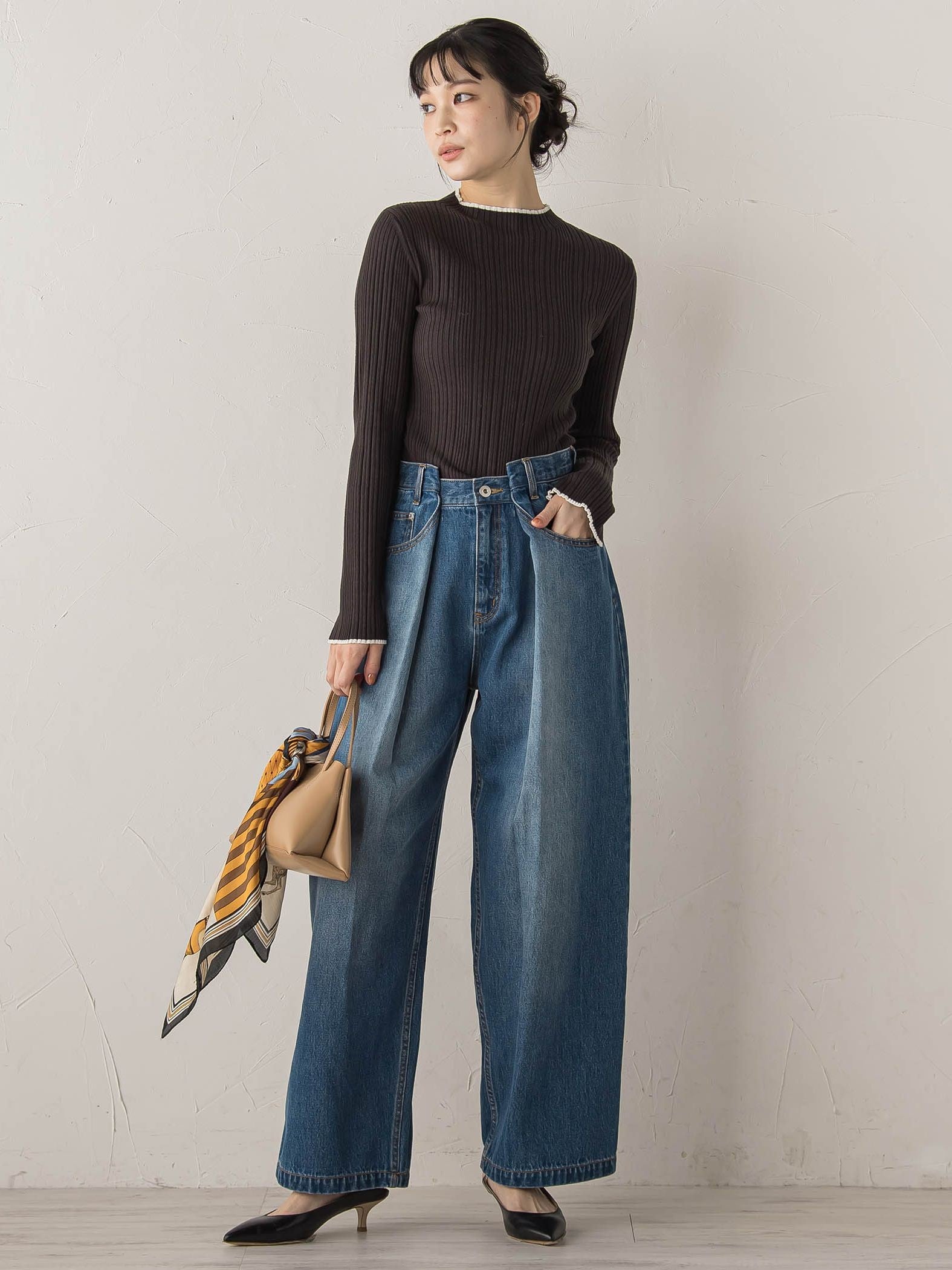 袖ボタンランダムリブニット≪手洗い可能≫