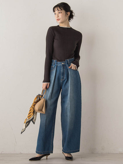 袖ボタンランダムリブニット≪手洗い可能≫