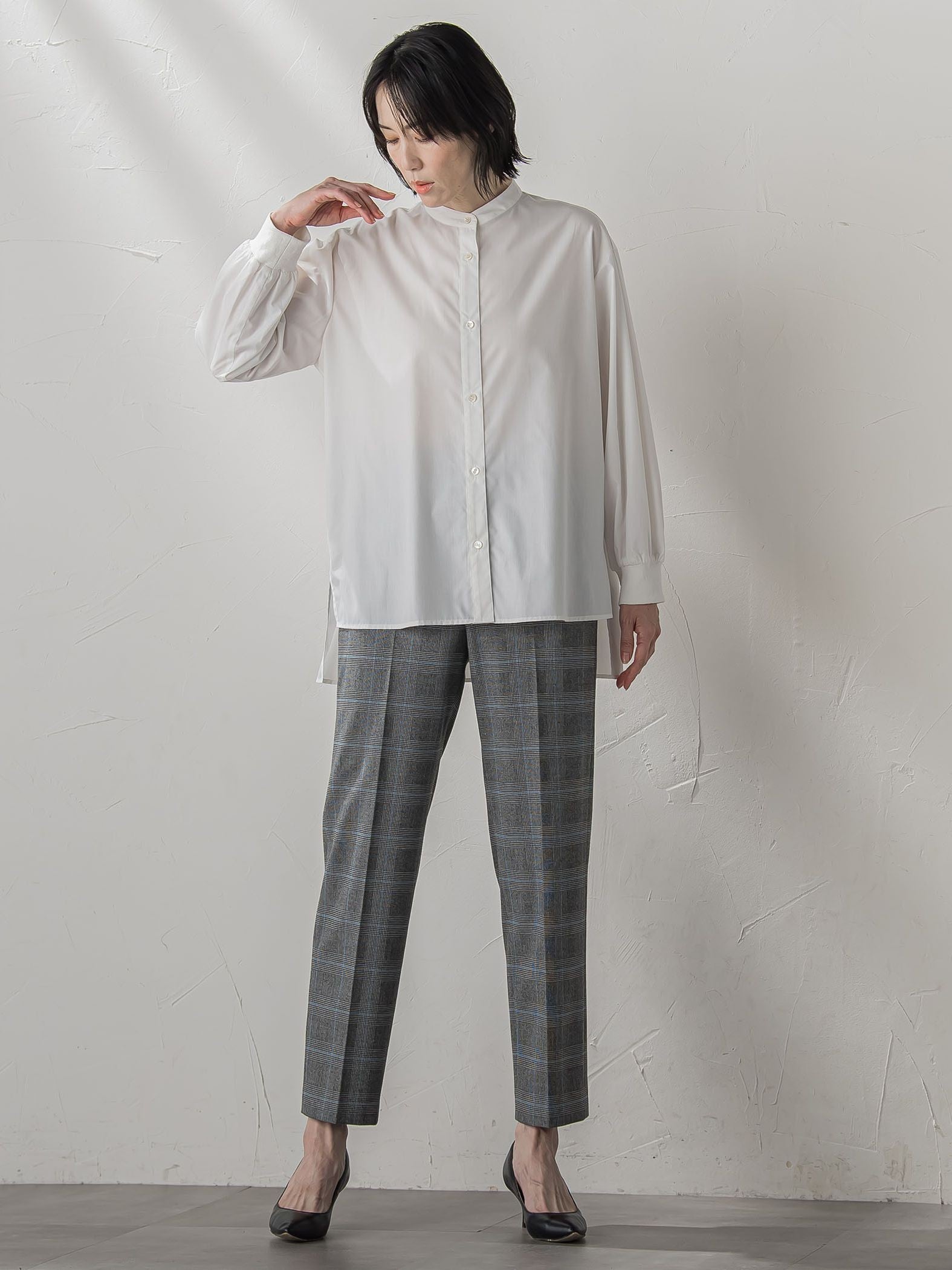 【大きいサイズ】【biyori/極】”こなれ袖がポイント”バンドカラーシャツ