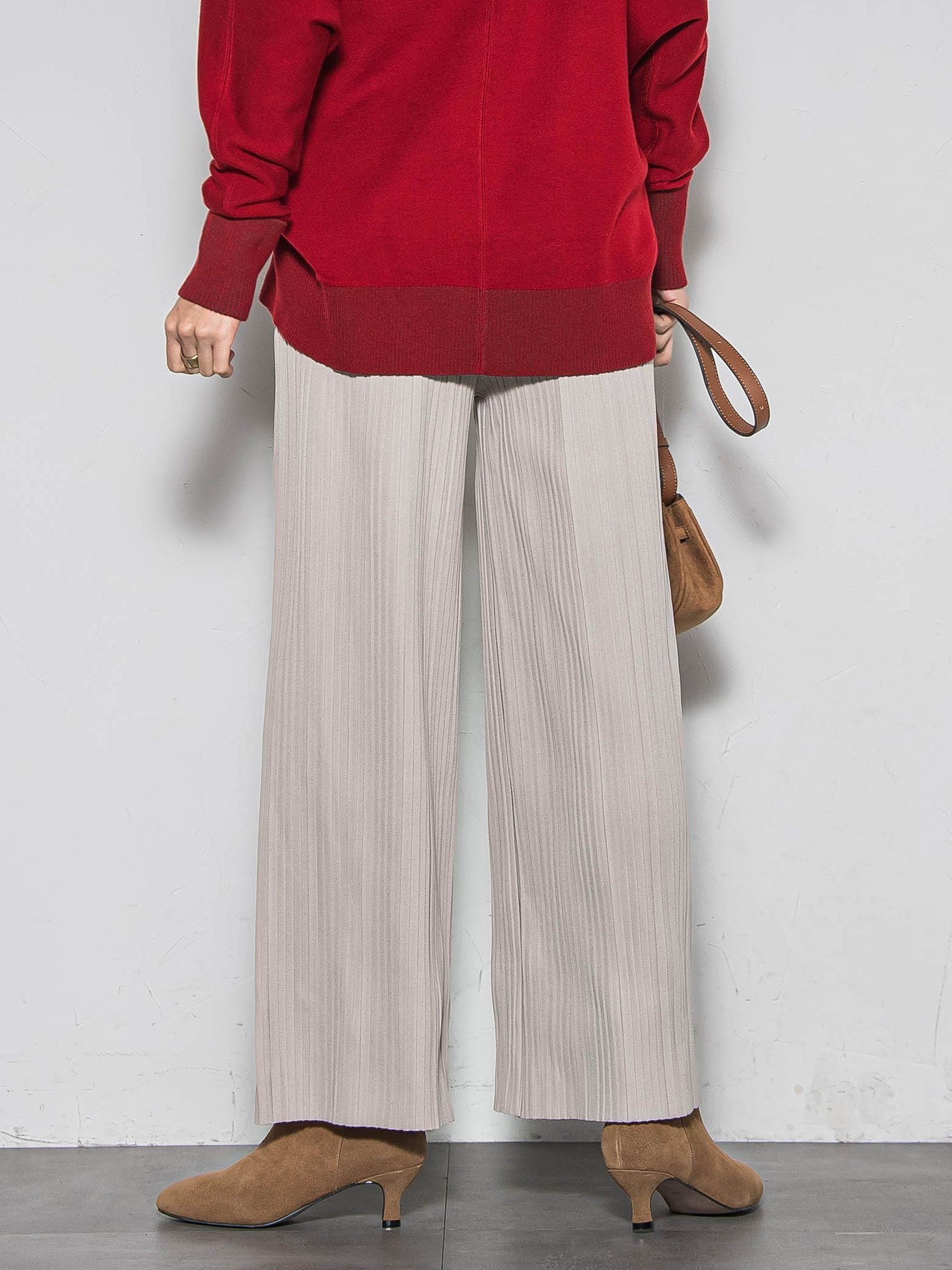 【WEB限定】裏起毛プリーツパンツ≪手洗い可能≫