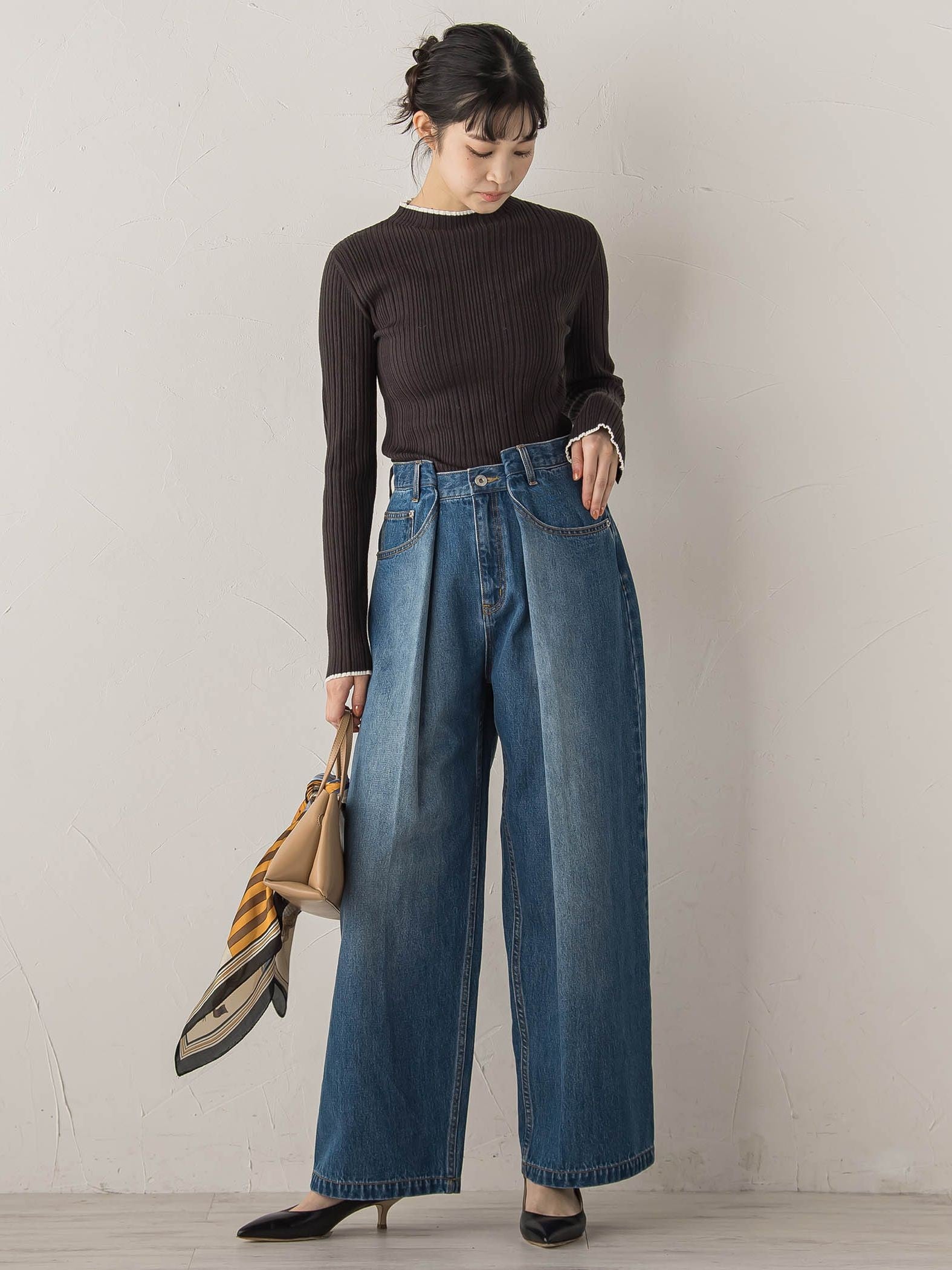 袖ボタンランダムリブニット≪手洗い可能≫