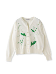 スズラン刺繍ニットカーディガン