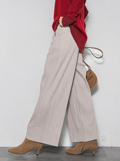 【WEB限定】裏起毛プリーツパンツ≪手洗い可能≫