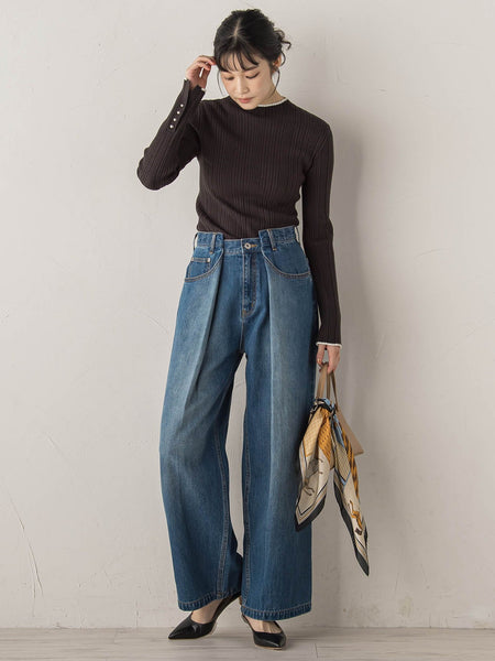 袖ボタンランダムリブニット≪手洗い可能≫