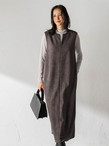 【WEB限定】フェイクスエードワンピース≪洗える≫