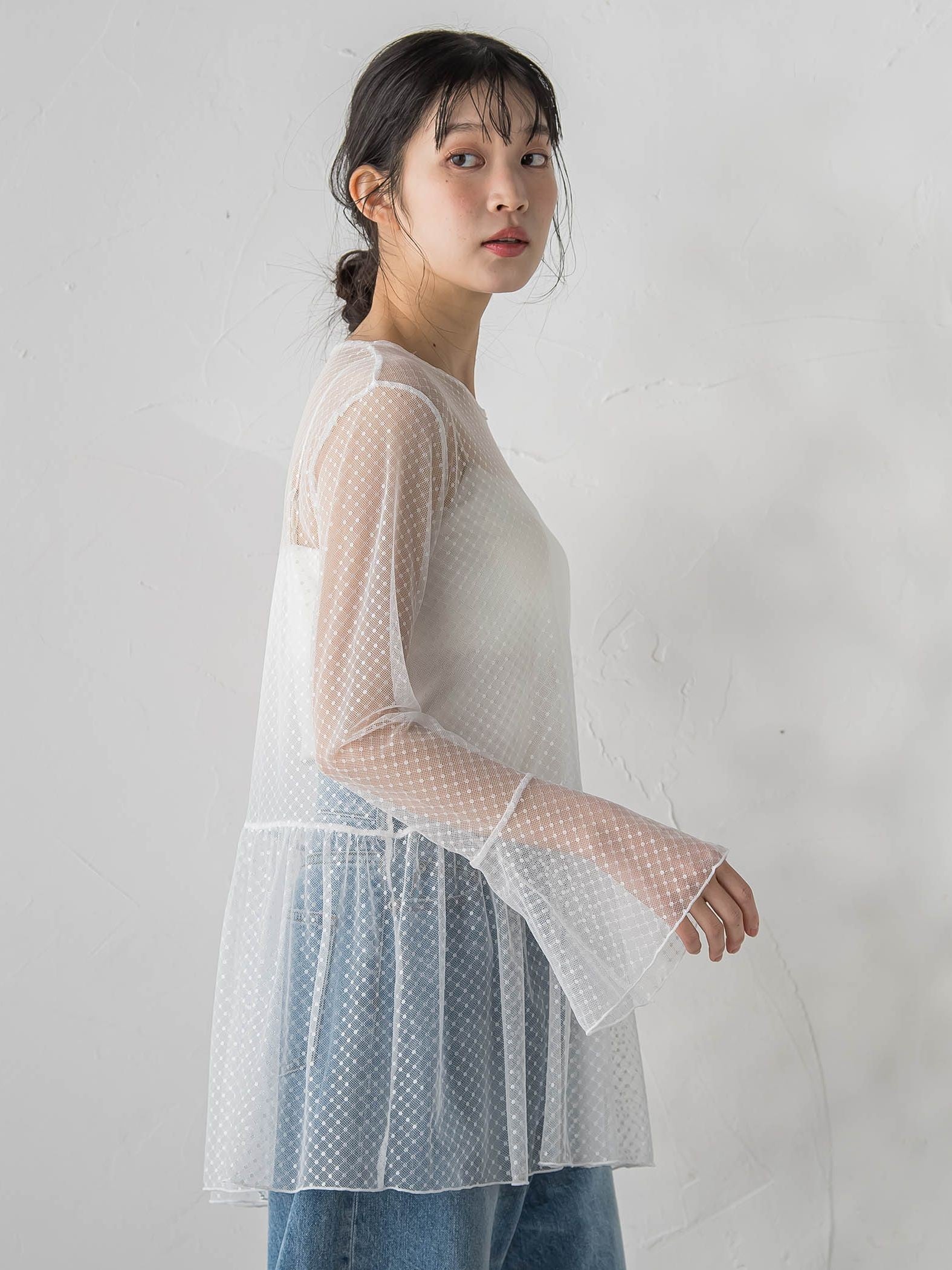 チュールドットチュニックプルオーバー≪洗濯機で洗える≫