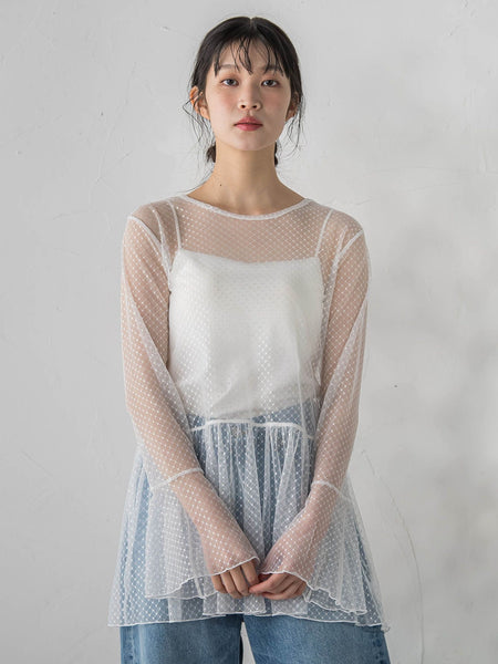 チュールドットチュニックプルオーバー≪洗濯機で洗える≫