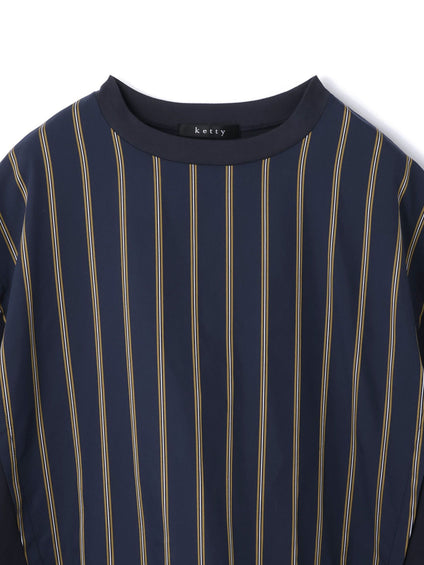 《予約》【機能するミニマル服】ストライプ切替プルオーバー　《接触冷感/吸水速乾/UVカット》