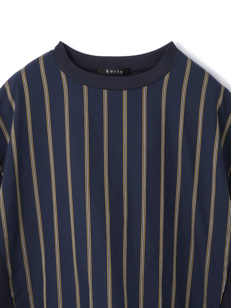 《予約》【機能するミニマル服】ストライプ切替プルオーバー　《接触冷感/吸水速乾/UVカット》