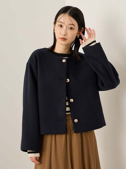 ウールチョウジャージーノーカラージャケット
