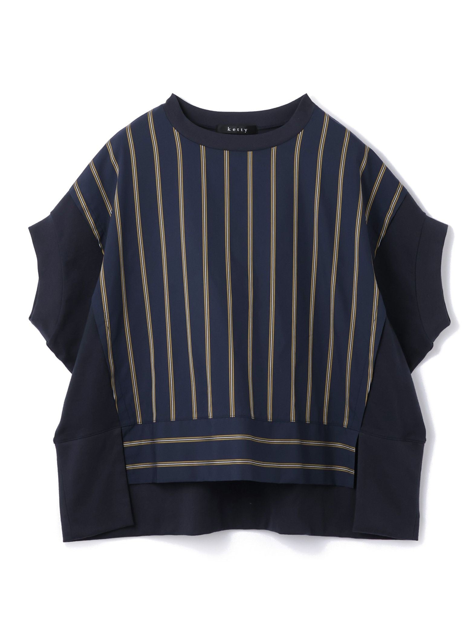 《予約》【機能するミニマル服】ストライプ切替プルオーバー　《接触冷感/吸水速乾/UVカット》