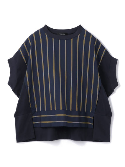 《予約》【機能するミニマル服】ストライプ切替プルオーバー　《接触冷感/吸水速乾/UVカット》