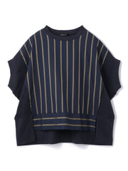 《予約》【機能するミニマル服】ストライプ切替プルオーバー　《接触冷感/吸水速乾/UVカット》