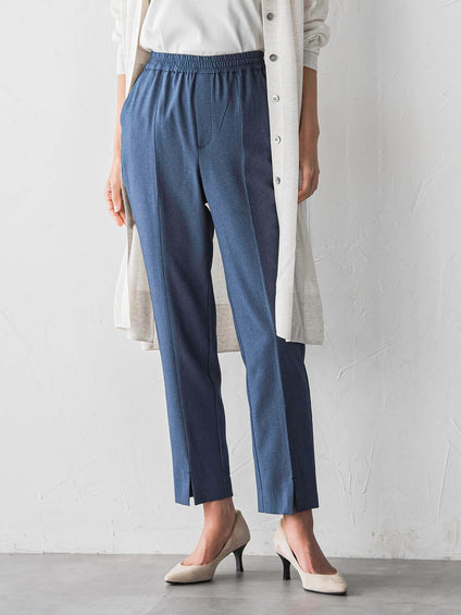 【WEB限定/大きいサイズ】“美脚デニム見え”裾スリットテーパードパンツ