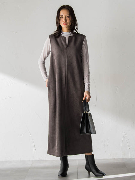 【WEB限定】フェイクスエードワンピース≪洗える≫