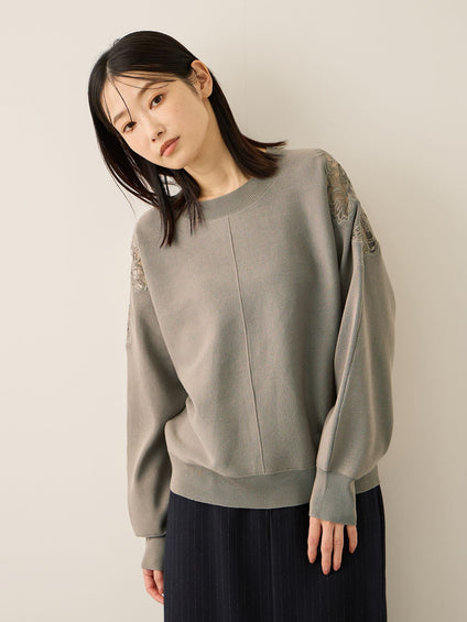 ショルダーレースニットプルオーバー≪手洗い可能≫