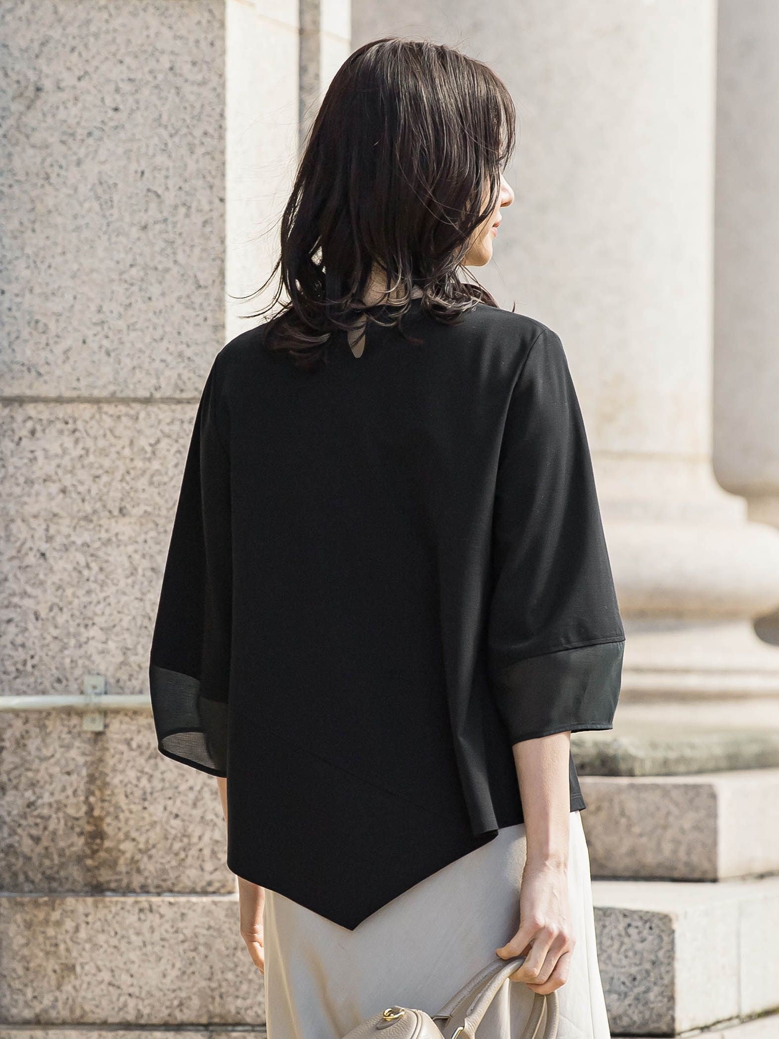 オーガンジーアシメヘムカットソー≪UVカット≫