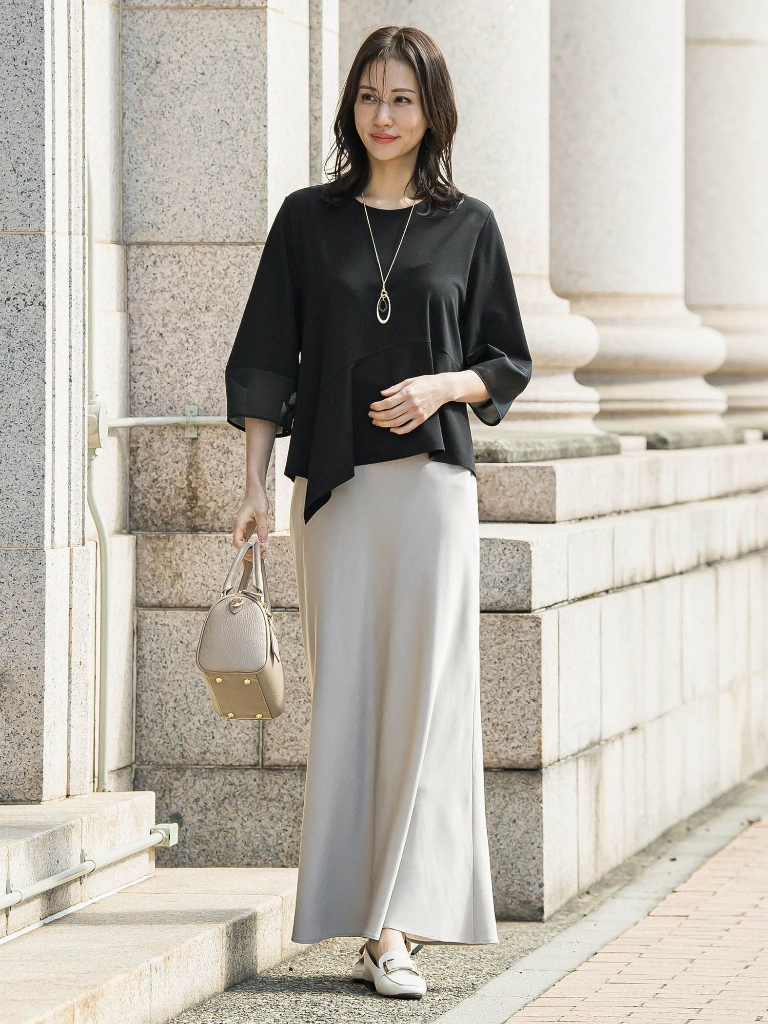 オーガンジーアシメヘムカットソー≪UVカット≫