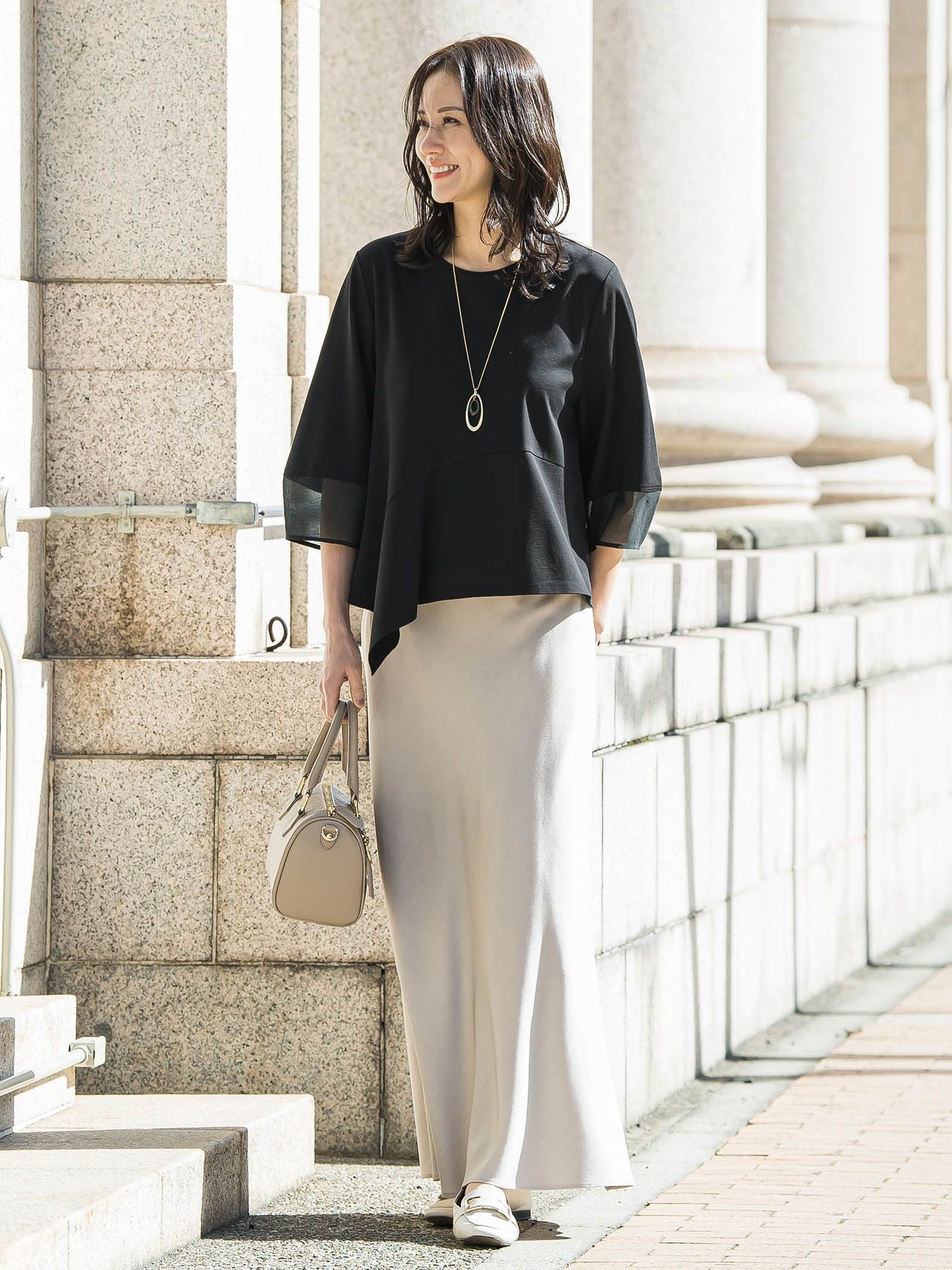 オーガンジーアシメヘムカットソー≪UVカット≫