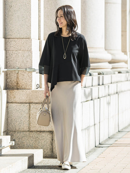 オーガンジーアシメヘムカットソー≪UVカット≫