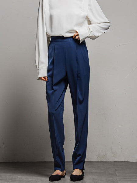 エステルダブルクロス　タックテーパードパンツ