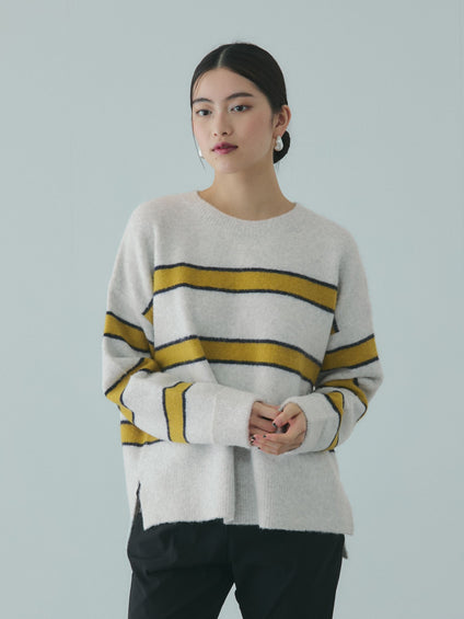 ウール混マルチボーダーニット≪洗濯機で洗える≫