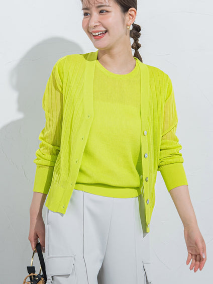 セットでお得！アンサンブル】シアーカーディガン×ニットタンクトップ  