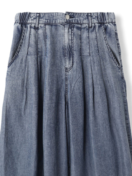 バイオシルクデニムフレアパンツ≪洗濯機で洗える/セットアップ対応≫
