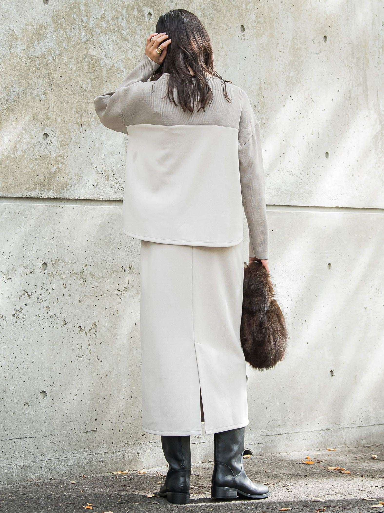 スウェード調×ニットスカートセットアップ≪手洗い可能≫